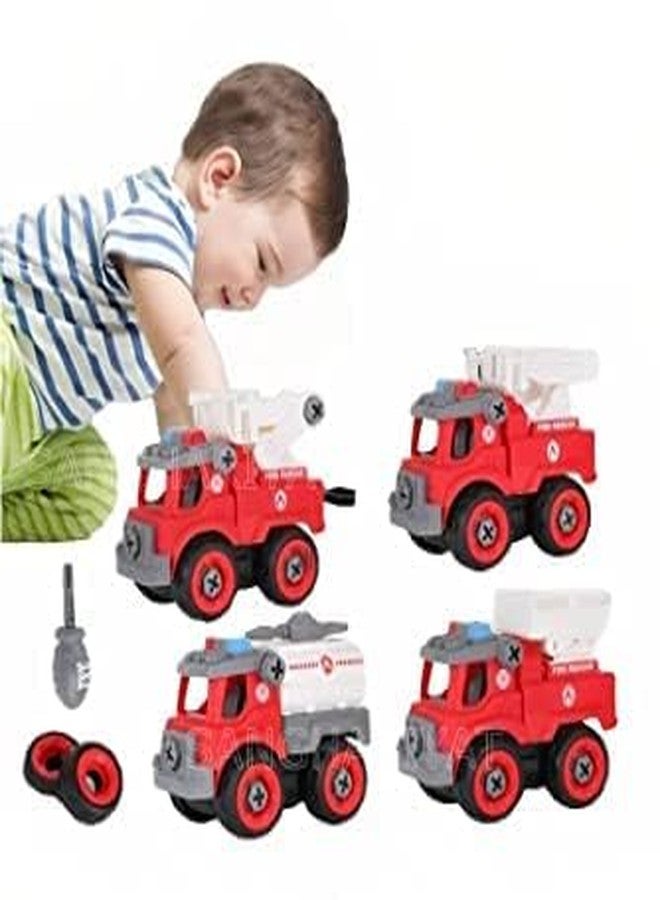 RAHU Fire Rescue Vehicle Set Toy 4 Pack Truck Set with 1 Screwdriver Tools, Truck Set - Image 3